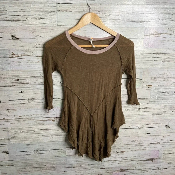 Intimately free people brown pink distressed too blouse size xs - Picture 1 of 11